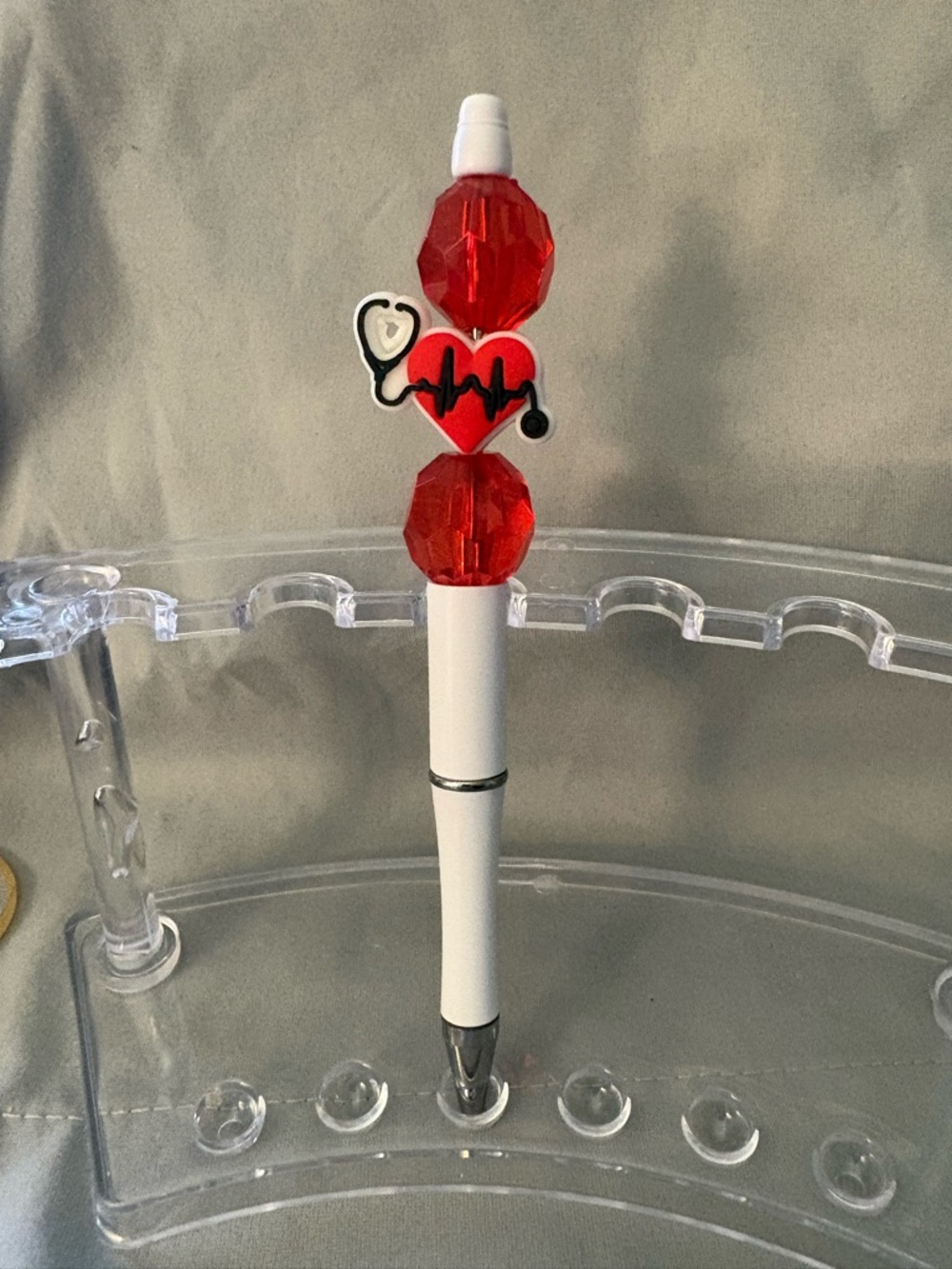 White & Red Heartbeat Beaded Nurse Pen - Home Other Favors